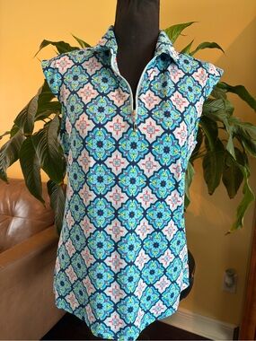Emerald 18 Sleeveless Quarter-Zip Golf/Tennis Polo Shirt - Medium